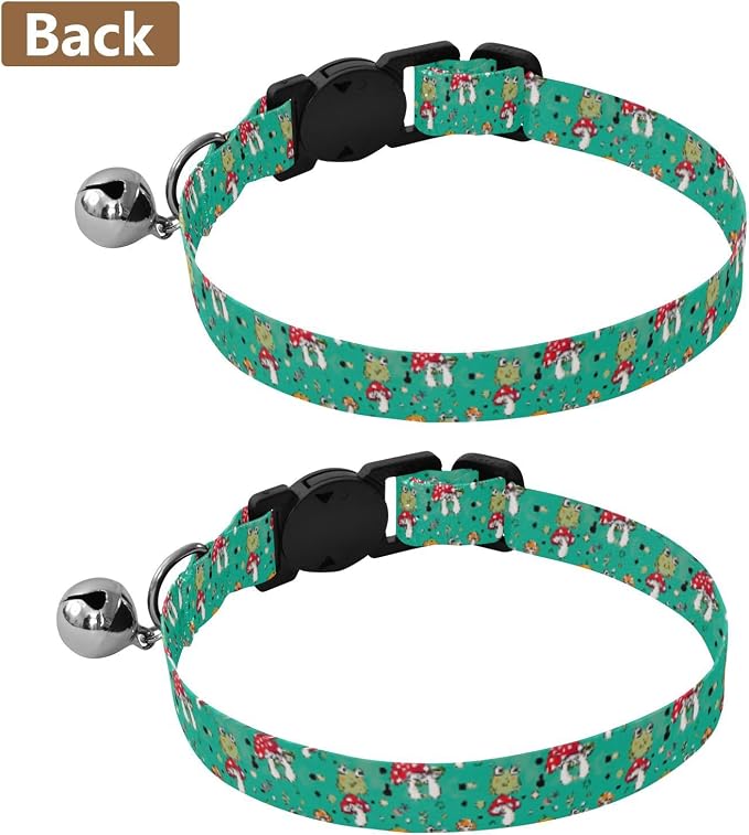 2 Pack Puppy Collar Frogs Mushrooms Puppy Collar with Bell, Adjustable Length 10.6" to 17.1"