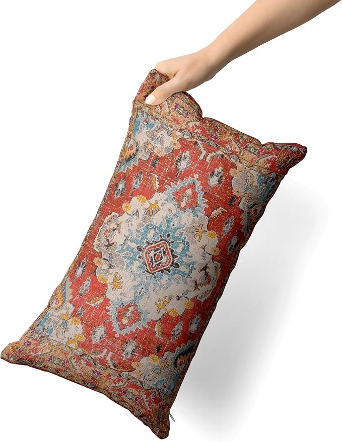 Snycler Boho Throw Pillow Covers 12x20 inch Set of 2 Boho Rug Carpet Double Sided Pattern Cotton Soft Pillow Case Cushion Cover Pillowcase for Couch Sofa Bed Decorative (Orange)