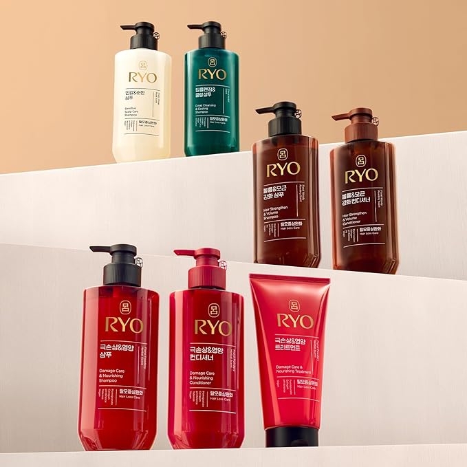 Ryo Hair Damage Care & Nourishing Shampoo & Conditioner Set | Korean Ginseng Herbal Formula for Damaged, Dry Hair | Strengthening Moisture Repair K-Beauty Haircare | Holiday Gift Idea