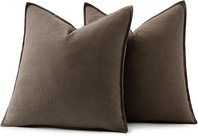 MIULEE Decorative Linen Pillow Covers 20x20 Inch Coffee | Boho Farmhouse Fall Autumn Couch Throw Pillows for Bed, Pack of 2 Accent Modern Pillowcases, Sofa Livingroom Home Decor
