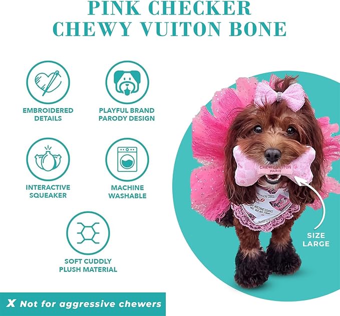 Haute Diggity Dog Chewy Vuiton Bone Plush Dog Toy, Designer Parody Toy