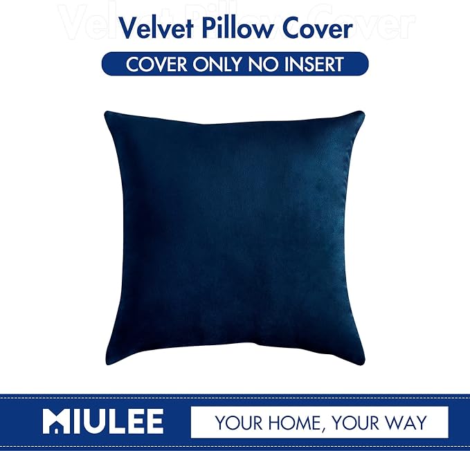 MIULEE 24x24 Inch Euro Velvet Throw Pillow Cover Set of 1 Dark Blue | Soft Luxury Decorative Throw Pillow Cover, Single Cushion Case, Home Decor for Chair Couch Sofa Bedroom Car Bed