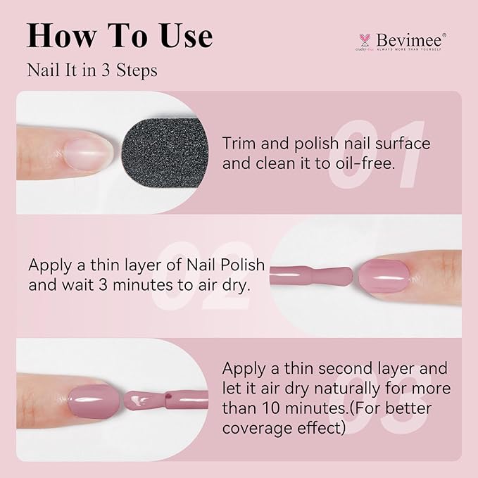 Quick Drying Nail Polish Dusty Rose Nail Polish Long Lasting Non Toxic Nail No UV Lamp Needed Art DIY Home Manicure Valentine's Day Gift for Women and Girls