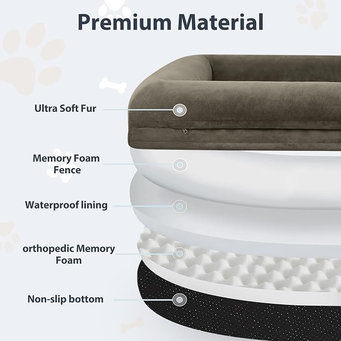 WNPETHOME Human Dog Bed Orthopedic for Adult & Dogs Comfy Sleeping | Washable Waterproof Dog Couch with Removable Cover, Large Pet Sofa Bed with Bolster Sides for Relaxing Dark Green 71x46 Inch