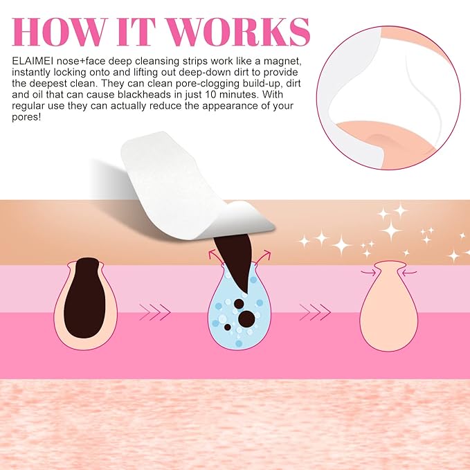 Blackhead Remover Nose Pore Strips for Deep Cleansing, Nose Pore Patches, Targets Pores & Pimples | Absorbs Oil Overnight, 90pcs Blackhead Remover Strip, Cruelty-Free | Facial Skin Care Products