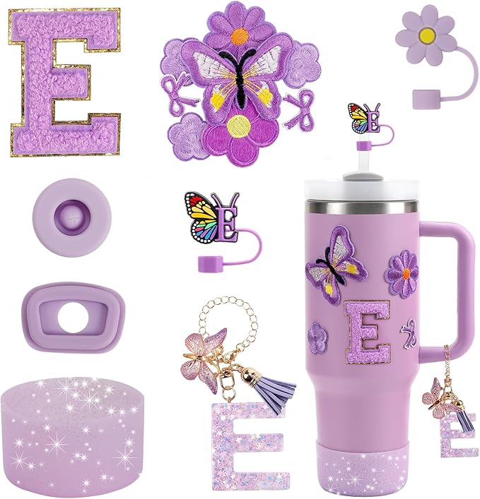 15PCS Cup Accessories Set for Stanley Cup 30oz 40oz Tumbler with Handle, Including Silicone Straw Cover and Boot, Spill Proof Stopper, Stanley Charms, Handle Charm, Initials Sticker