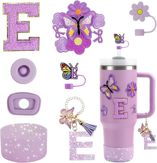15PCS Cup Accessories Set for Stanley Cup 30oz 40oz Tumbler with Handle, Including Silicone Straw Cover and Boot, Spill Proof Stopper, Stanley Charms, Handle Charm, Initials Sticker