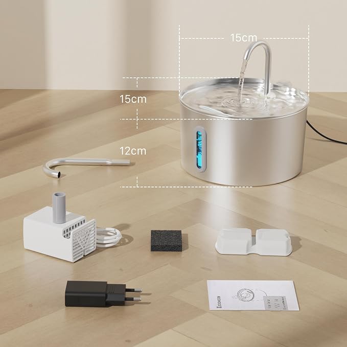 Cat Water Fountain Stainless Steel: 2.2 L Cat Fountain for Drinking - Automatic Pet Water Fountain for Cats Inside - Metal Cat Dog Water Dispenser Bowl with Faucet Water Level Window Ultra Quiet Pump | Automatic Metal Pet Water Fountain for Cats Inside...