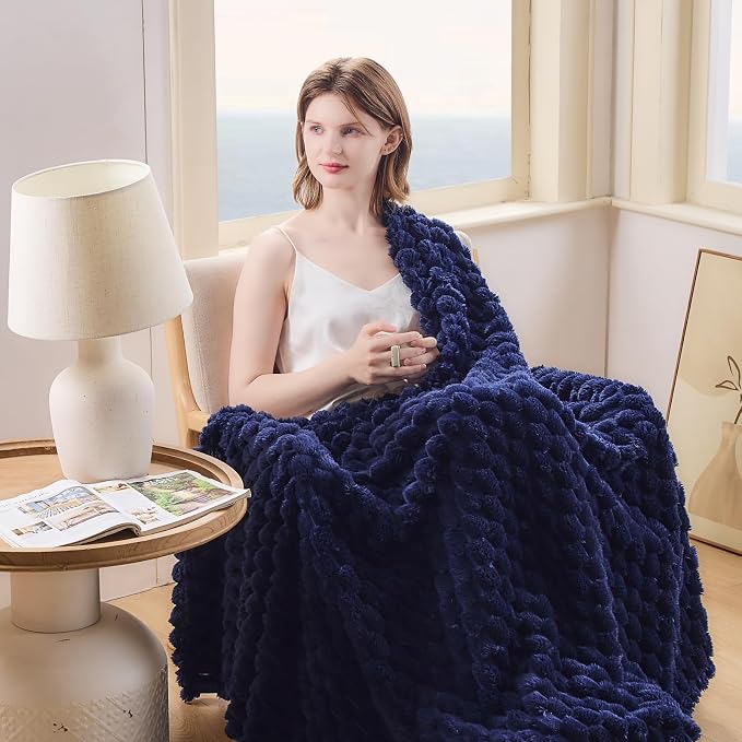 NEWCOSPLAY Fleece Clouds Cozy Queen Blanket for Couch, Dark Navy, 90"x90" | Premium Silky Flannel Blanket, Soft Lightweight Fluffy Throw Blanket for Bed Sofa Decor, Gift for All Season Use