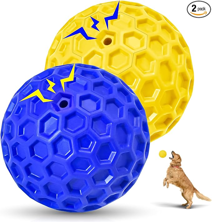 2 Pack Indestructible Squeaky Dog Balls for Aggressive Chewers, Interactive Dog Toys for Teething, Relieving Anxiety. Chew Toy for Large, Medium Breeds, Outdoor Rubber Balls.