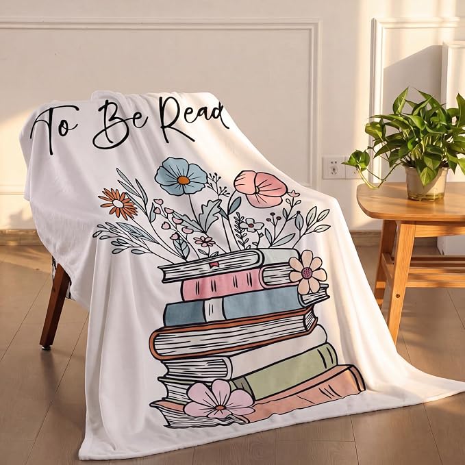 Book Lover Gift Blanket for Reading Lovers 50'' x 60'' Book Flower | To Be Read Blanket for Reader Teacher Friends Back to School Decor for Home Sofa Couch Bed