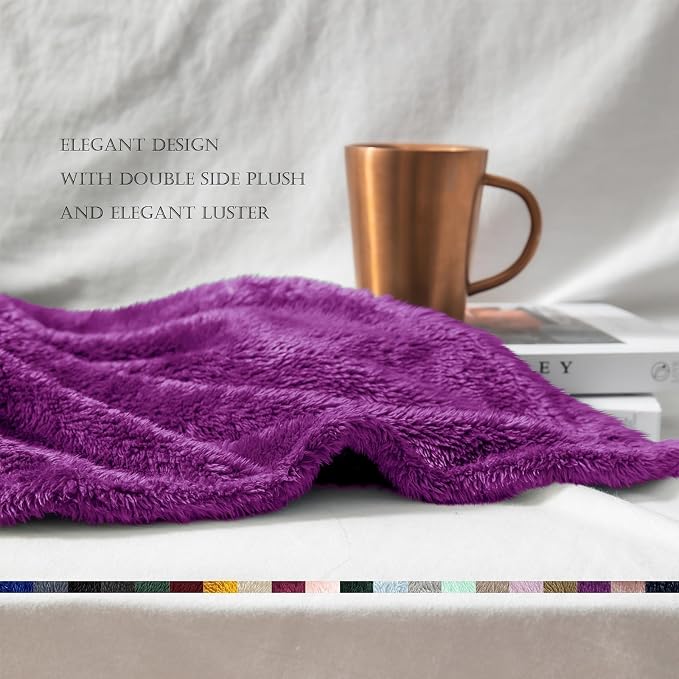 Exclusivo Mezcla Fuzzy Large Fleece Throw Blanket for Couch, Purple | 50x70 Inches, Super Soft and Cozy Throw, Plush Fluffy Blanket for Sofa, Bed, Bedroom, Home Decor, All Season