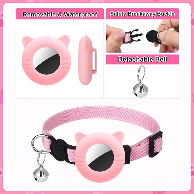 2 Pack Airtag Cat Collar with Bell Breakaway Safety Adjustable