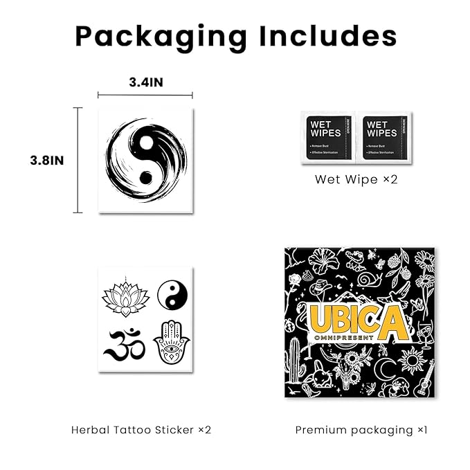 Semi Permanent Tattoo, 2 sheets Bagua Diagram Temporary Fake Tattoos For Men Arm Hand Neck,Lotus For Adults Boys,Realistic, Waterproof and Non-Reflective,Minimalist Design, Last 2 Weeks