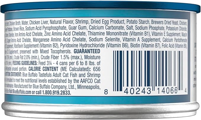 Blue Buffalo Tastefuls Fish & Shrimp Flaked Wet Cat Food, 3 oz, 4 ct | Real Fish First, Entrée in Gravy, No Chicken By-Product, Corn, Wheat, or Soy