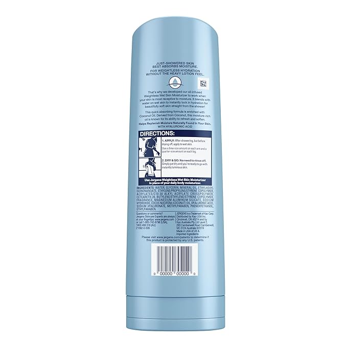 Jergens Wet Skin Body Lotion with Coconut Oil, In Shower Lotion for Dry Skin, Fast-Absorbing, Non-Sticky, Dermatologist Tested, 10 Ounce (Pack of 4)