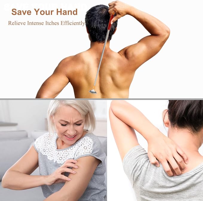 Back Scratcher for Women Men Adults Extendable with Roller Ball & Solid Wood Handle & Sturdy 304 Stainless Steel Claw, Handheld Massager for Face Neck Foot Body