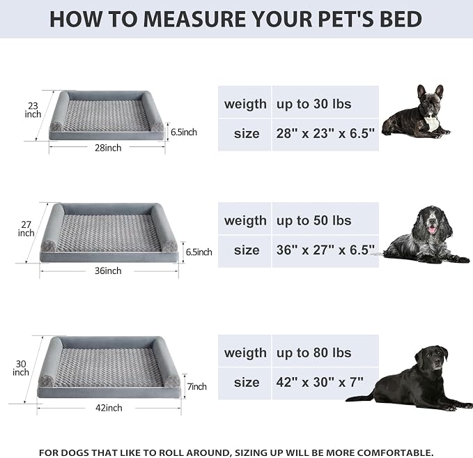 BFPETHOME Orthopedic Washable XLarge Dog Bed for Senior Dog Cozy Sleep | Extra Large Waterproof Big Soft Pet Couch Bed for Dogs Relax with Removable Cover Supportive Egg Crate Foam Grey 42x30 Inch