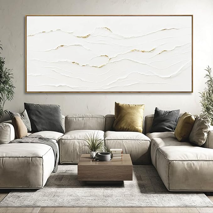 WINKAILIN White Abstract Canvas Wall Art for Living Room 40x88 Inch
