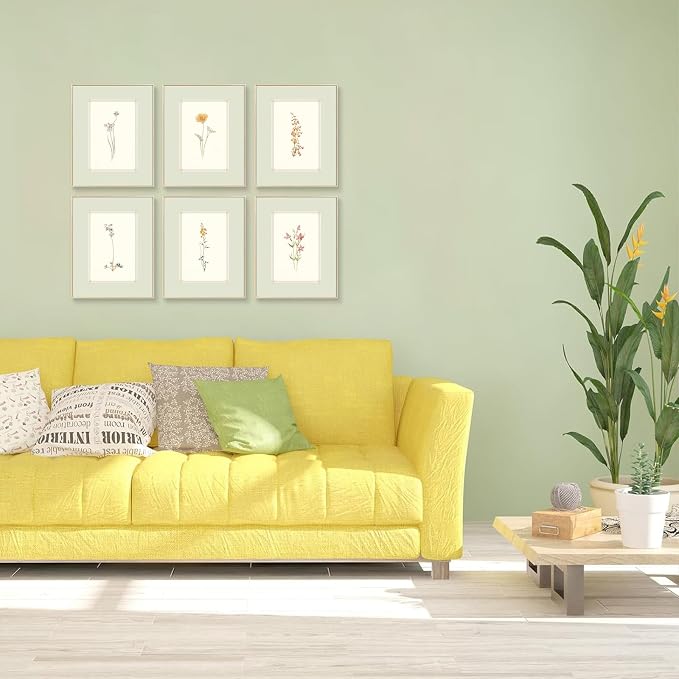 KBKBART Mint Green Floral Wall Art Set of 6 Unframed, Minimalist Abstract Flower Prints Watercolor Botanical Wildflower Wall Decor Canvas Painting, Boho Wall Decor for Bathroom, Living Room