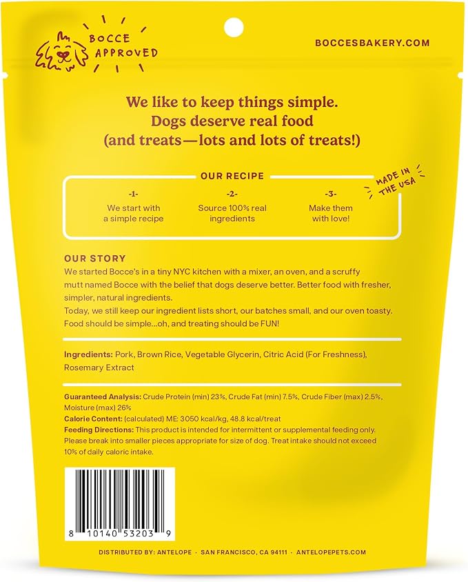 Bocce's Bakery Pork Press Protein Jerky Dog Treats, Pork (5 oz) | High-Protein, Wheat-Free, Limited-Ingredient Treats with No Added Salt or Sugar - Baked in The USA