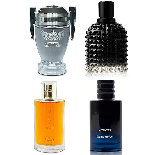 A CENTER Men's Cologne Include 4 Variety Pack Perfume Gift Set- 3.4 Fl Oz Each Eau De Parfume Tobacco,Musk,Woody,Masculine Scent Long Lasting Fragrance(Bundle D)