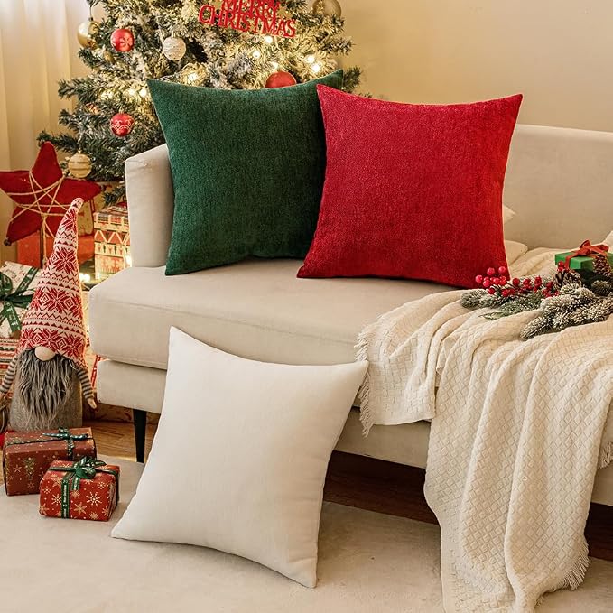 MIULEE Pack of 2 Red Decorative Pillow Covers 18x18 Inch | Soft Chenille Couch Throw Pillows Farmhouse Cushion Covers for Home Decor Sofa Bedroom Living Room