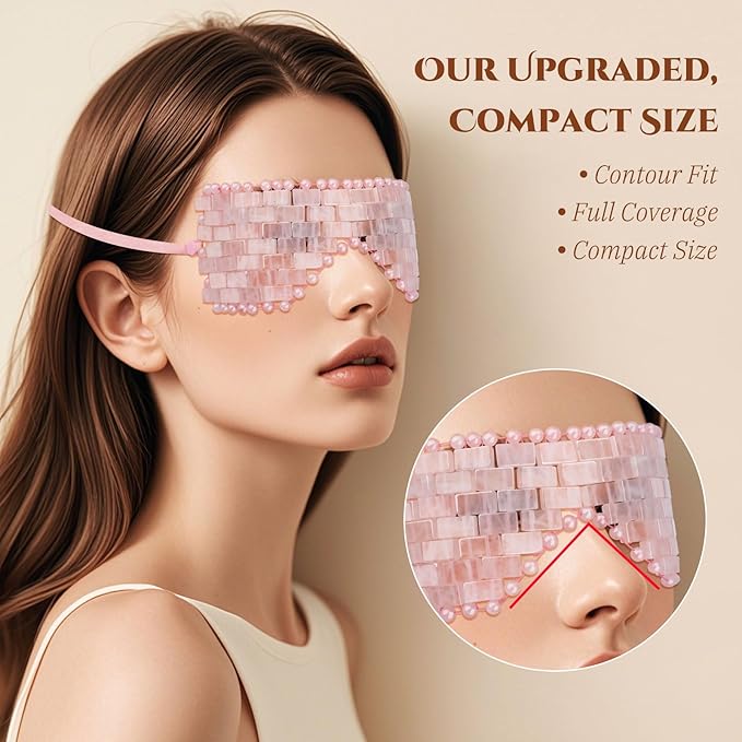 Rose Quartz Eye Mask, Natural Jade Mask for Facials, Hot or Cold Therapy for Anti-Aging, Puffiness & Dark Circles, Cooling for Migraines, Warmth for Sinus Relief