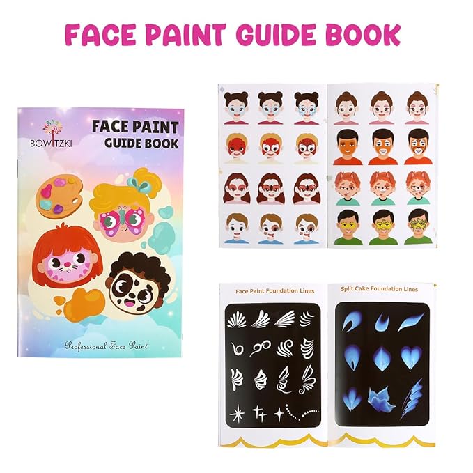 Bowitzki 21 Color Split Cake Face Paint Set Professional Face Painting Kit Kids Adults 10g One Stroke Stencil Brush Practice Board Guide Book Non Toxic Rainbow Body Makeup Halloween Christmas Easter