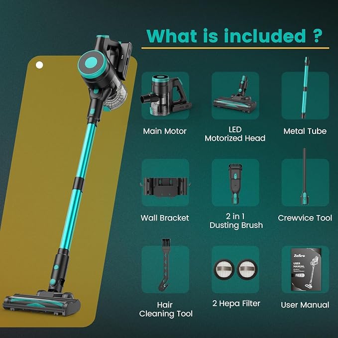 Zefiro Cordless Vacuum Cleaner, 450W 40kPa Stick Vacuum