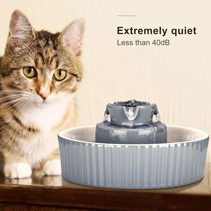Wonder Creature Ceramic Cat Water Fountain, Stable Cupcake Design, 71oz | 2.1L Pet Fountain with Anti-Tip Ceramic Design, 2 Quiet Pumps, 360° Water Flow, 3 Filters for Cats and Dogs