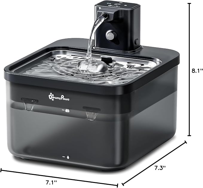 DownyPaws Cat Water Fountain Cordless, Pet Fountain, 84oz/2.5L, Black Pro | Wireless Cat Drinking Water Fountains for Cats Indoor, Fursink , Battery Operated, Motion Sensor, Ultra Quiet Pump, BPA-Free