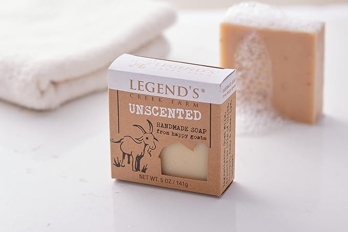 Legend's Creek Farm Goat Milk Soap - Cleansing Moisturizing Bar for Hands and Body - 5 Oz Creamy Lather, Nourishing, Gentle Natural Soap for Sensitive Skin, Handmade in USA (Unscented, Pack of 3)