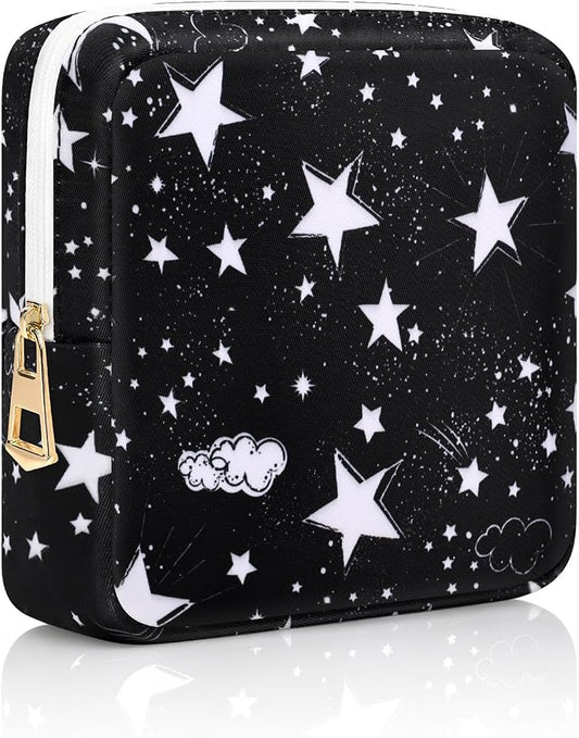 Canvas Period Pouch Discreet Sanitary Napkin Storage Bag Pad Bags | Menstrual Cup & Pad Holder, First Period Kit Storage, Feminine Bag for Women, Portable, Star Print