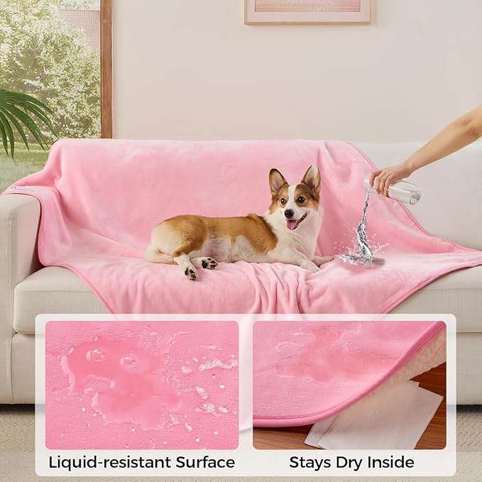 Sunheir Waterproof Dog Blankets for Medium Dogs - Puppy Blanket Washable for Couch Protection, Soft Sherpa Fleece Cat Throw Blanket to Prevent Urine Leaks & Protects Furniture 30"X 40", Pink