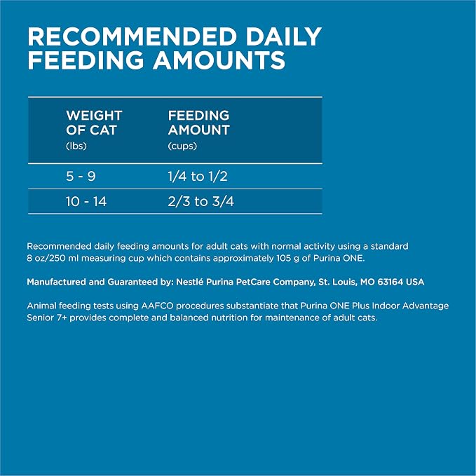 Purina ONE Indoor Advantage Senior Dry Cat Food, High Protein, 3.5 lb Bag | Made with real chicken and a natural fiber blend that helps minimize hairballs and supports immune health for senior cats