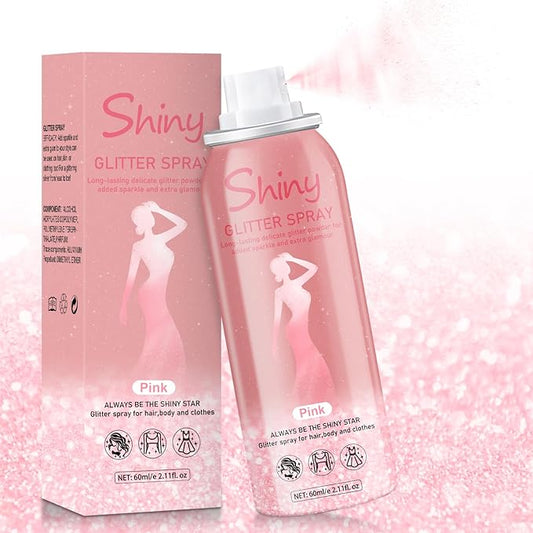Hair and Body Glitter Spray, Holographic Glitter Highlighter Powder, Hairspray for Clothes, Face Body Shiny Glitter, Loose Shimmer Hairspray Festival Rave Prom Accessories, 2.11 Fl Oz (Pink)