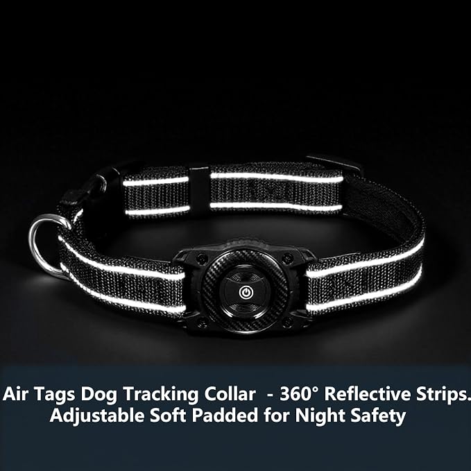 Air Tags Dog Collar, Waterproof Pet Collar with Air-Tag Chip for Apple Find My (iOS only) (Black, M)