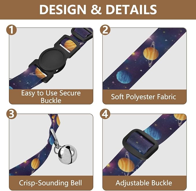 Colorful Planets Kitten Collar with Bell 2 Pack Cats Collar Adjustable 10.6 to 17.1 Inches