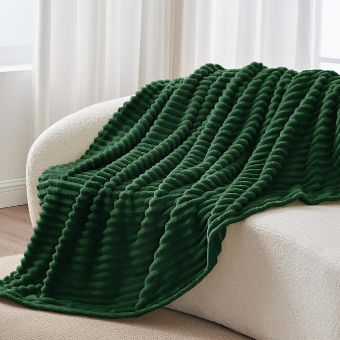 BEDELITE Ribbed Twin Blanket for Couch & Bed, Forest Green, 60"x80" | Ultra-Soft Plush Fleece, Cozy, Warm Yet Lightweight, Ribbed Texture, Home Decor, Machine Washable, Giftable, All-Season Use