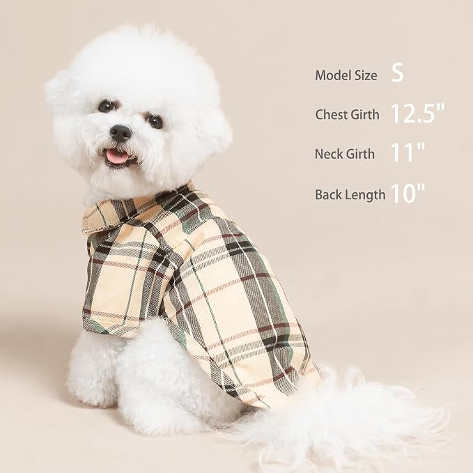 PUPTECK Classic Plaid Dog Shirt, Puppy Polo T-Shirt Clothes, Beige M | Soft Cotton Button Up Dog Clothes for Small Medium Dogs Boy Girl, Fashion Pet Tee, Chic Casual Pet Outfit Apparel