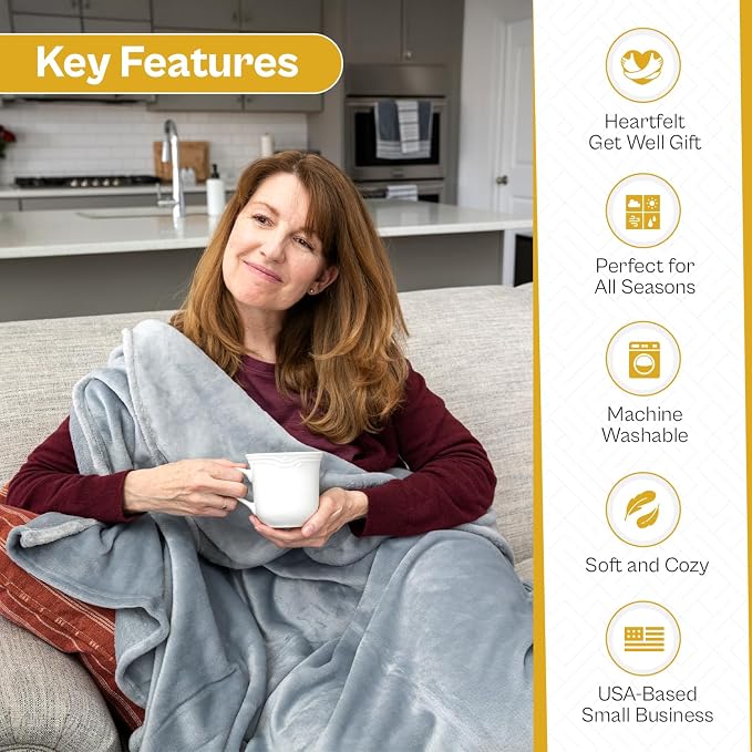 Get Well Blanket - Healing Blanket - Inspirational Blankets for Women/Men - Get Well Soon Gifts - Warm Hugs - Soft Fleece Throw Blanket - Strength - Healing Thoughts (Gray Fleece 50x65)
