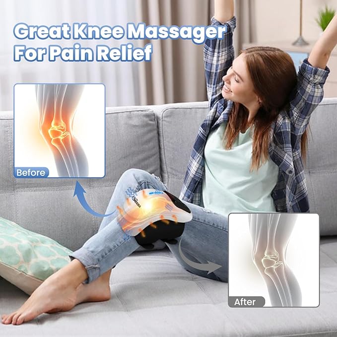 Knee Massager with Heat, 3-in-1 Smart Portable, 3 Vibration Modes and 3 Heating Levels LED Vitality Joints Knee Massager, Gift for Men and Women, White