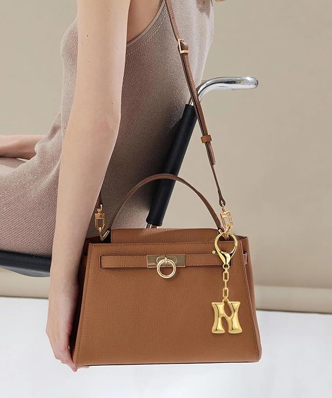 WOWORAMA Initial Letter Keychain for Women Chunky Gold Bubble Letter Bag Charm Purse Charm Personalized Keyrings Accessories