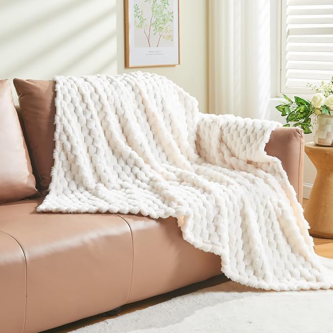 NEWCOSPLAY Fleece Clouds Cozy Throw Blanket for Couch, Ivory, 50"x60" | Premium Silky Flannel Blanket, Soft Lightweight Fluffy Throw Blanket for Bed Sofa Decor, Gift for All Season Use