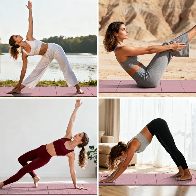 Foldable TPE Yoga Mat Thick 10mm,75" x40"Extra Large Exercise Mats | Stretch Mat Non-slip Fitness Folding Mat Easy to Carry,Wide Gym Mats for Women Men Suitable for Home Workout Travel Pilates