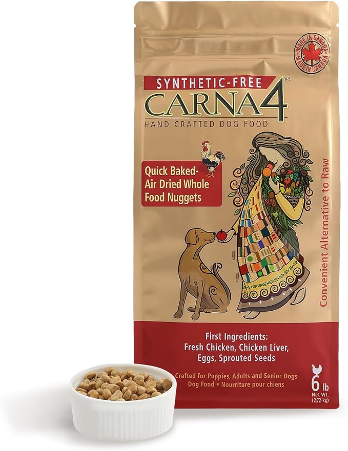 CARNA4 Gentle Quick-Baked Air-Dried Dog Food, Chicken Recipe, 6lb | Fresh Chicken, Liver, Whole Eggs & Organic Sprouted Seeds, Never Extruded, No Synthetic Vitamins or Minerals
