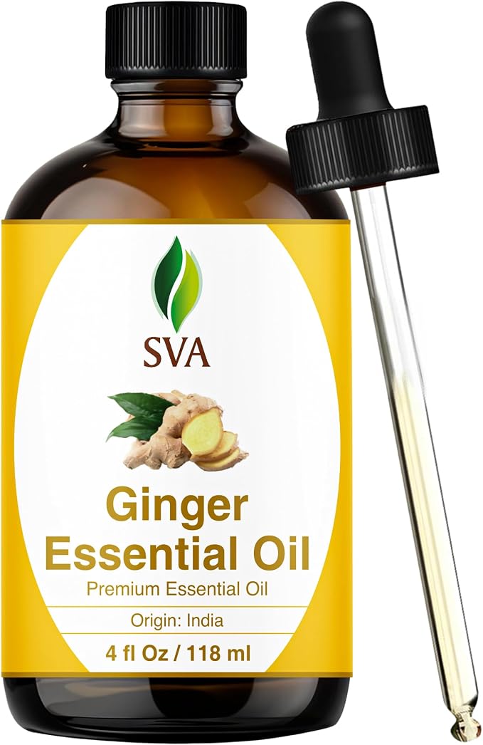 SVA Ginger Essential Oil 4 Fl Oz – for Diffuser, Skin & Hair Care – Ideal for Massage & DIY Blends - with Dropper