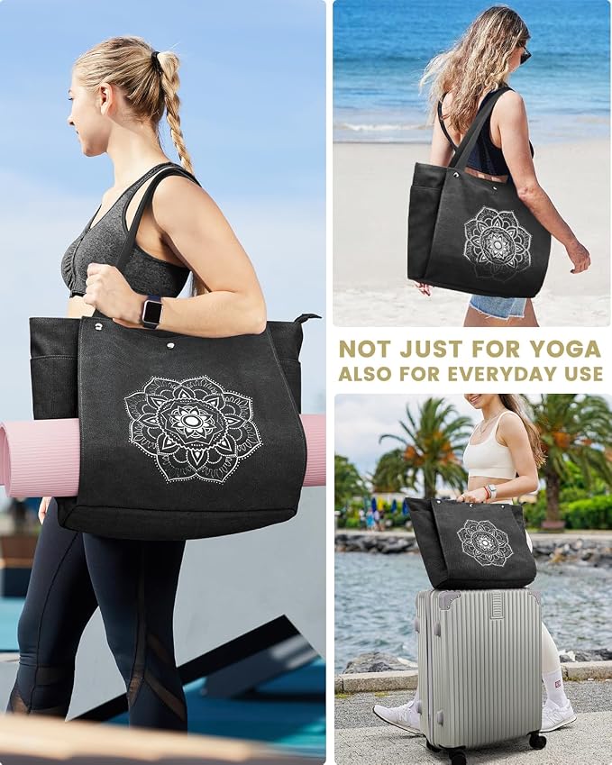 Gonex Yoga Mat Bag, Yoga Gym Bag Tote Bag with Multi Pockets For Women Men, Canvas Yoga Mat Carrier Take in Out Mat Easily For Pilates Travel Workout Office