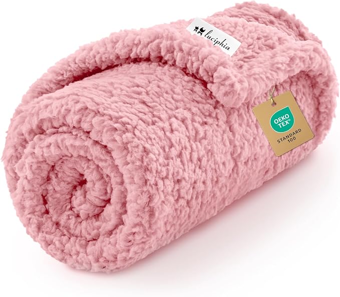 Luciphia Ultra Soft Sherpa Fleece Dog Puppy Cat Blanket for Small Pets | Calming Plush Throw for Crate, Couch, Car, Bed. Machine Washable. Puppy Essential, Cat Stuff,Pink,41"x31"
